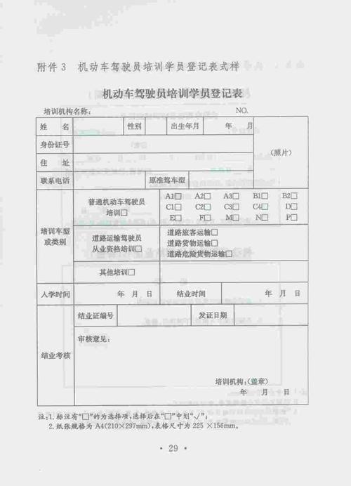 学车填写表格（学车登记表）